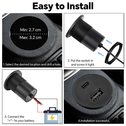48W 12V USB Socket Outlet, PD3.0 30W+QC3.0 18W