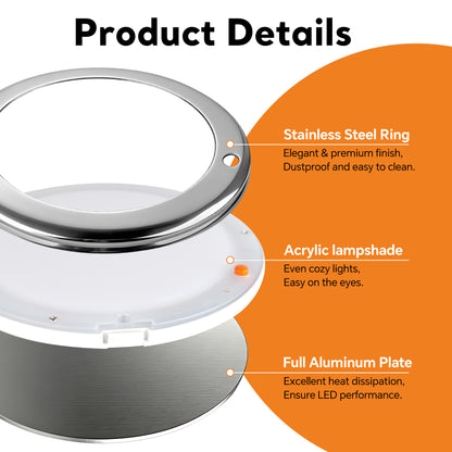 12V Stainless Ceiling Dome Light Campervan Boat 3 CCT 2700K/4000K/6000K Switchable & Dimmable, Surface Mount LED for Motorhome Camper Trailer Interior Lighting