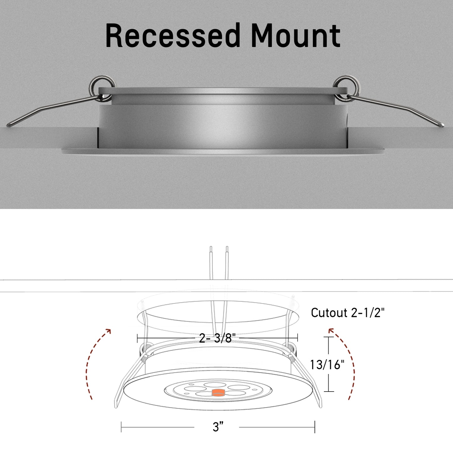 12V LED Puck Light, RV Boat Swivel Recessed LED Interior Light, 36° Beam Angle Vertical 70° Adjustment,Full Aluminum Downlights,3 Inch Inbuilt Dimmer Switch & Red Nightlight, Silver