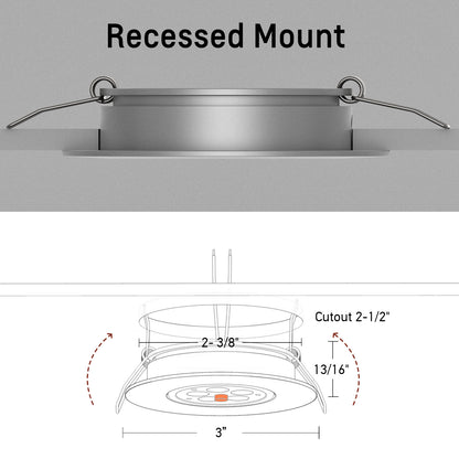 12V LED Puck Light, RV Boat Swivel Recessed LED Interior Light, 36° Beam Angle Vertical 70° Adjustment,Full Aluminum Downlights,3 Inch Inbuilt Dimmer Switch & Red Nightlight, Silver