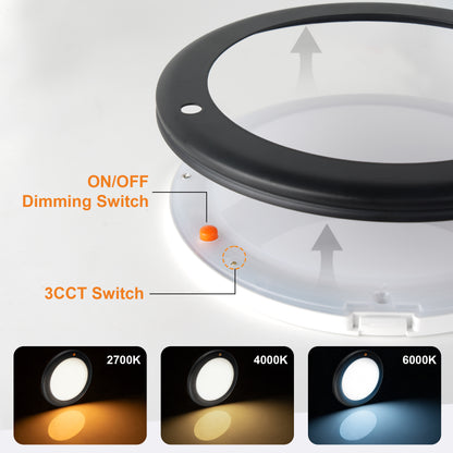 12V Metal Ceiling Dome Light Campervan Boat 3 CCT 2700K/4000K/6000K Switchable & Dimmable, Surface Mount LED for Motorhome Camper Trailer Interior Lighting