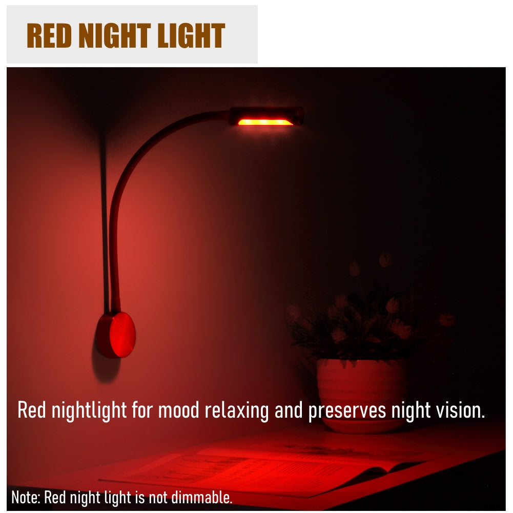 12V LED Reading Light RV Boat LED Inbuilt USB Charger & Red Night Light Flexible Gooseneck Wall Lamp for Caravan Boat, 4000K Hard-wired