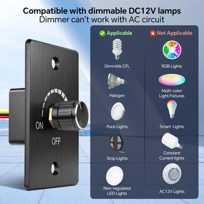 12V Dimmer Switch, 6A RV Light High-side PWM Dimmer