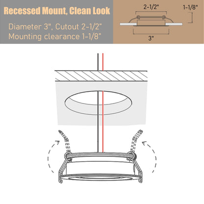 12V LED Puck Light Swivel RV Recessed LED Spotlight 36° Beam Angle Vertical 70° Adjustment,Full Aluminum Diameter 2-3/4 Inch Silver