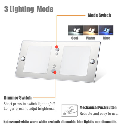 12V LED Ceiling Dome Light Dimmable Acrylic Lamp, 3000K/5500K&Blue Light, 20x9cm CRI90 Surface Mount