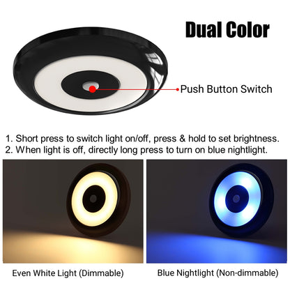 12V LED Ceiling Dome Light Dimmable, RV Boat 3”Under Cabinet Down Light, Surface Mount Ceiling Light, Inbuilt Dimmer Switch & Blue Nightlight, CRI90 Black