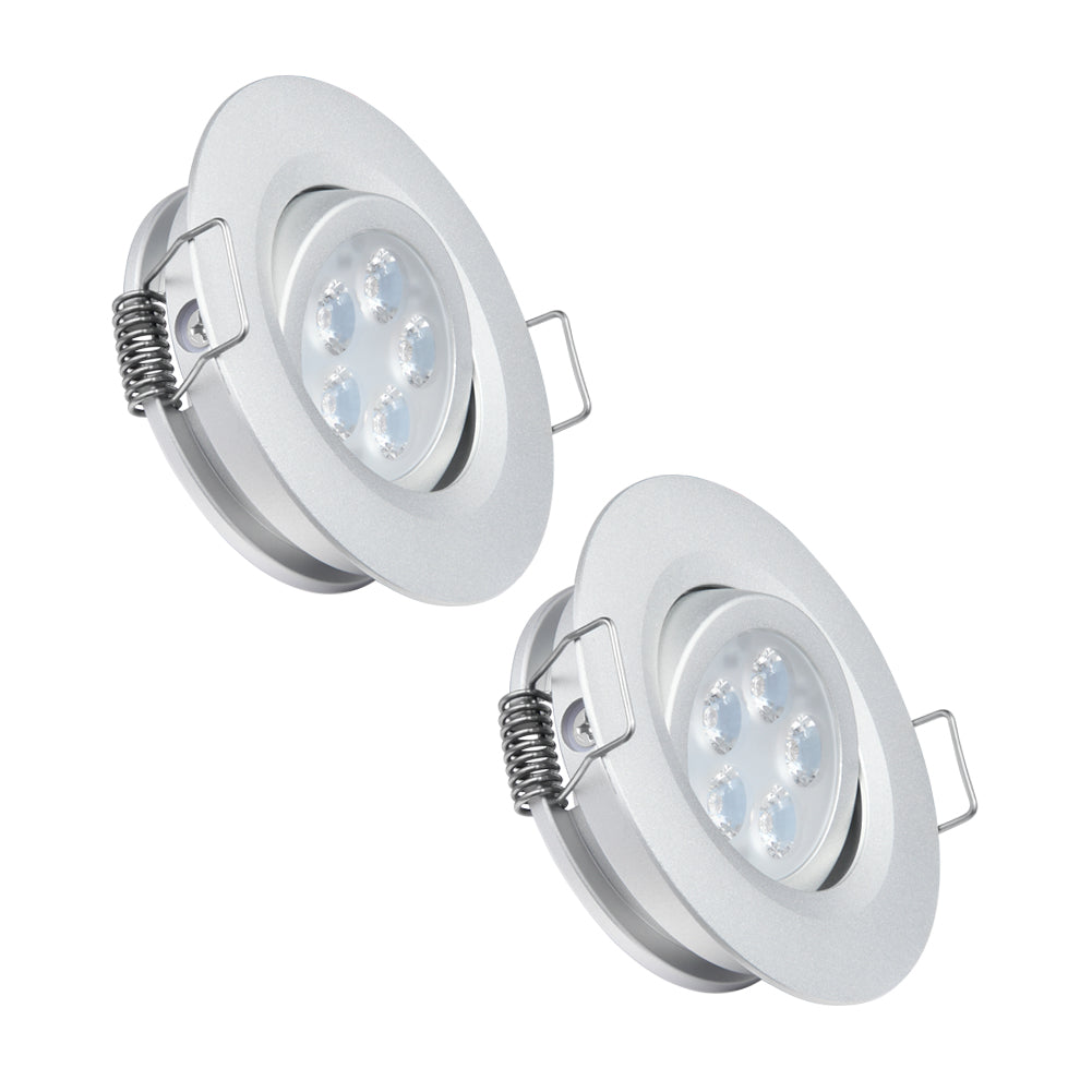 12V LED Puck Light Swivel RV Recessed LED Spotlight 36° Beam Angle Vertical 70° Adjustment,Full Aluminum Diameter 2-3/4 Inch Silver