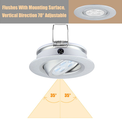12V LED Puck Light Swivel RV Recessed LED Spotlight 36° Beam Angle Vertical 70° Adjustment,Full Aluminum Diameter 2-3/4 Inch Silver