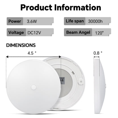 12V LED Ceiling Dome Light Dimmable, RV Boat Dome Light with Push On Off Dimming Switch, Surface Mount