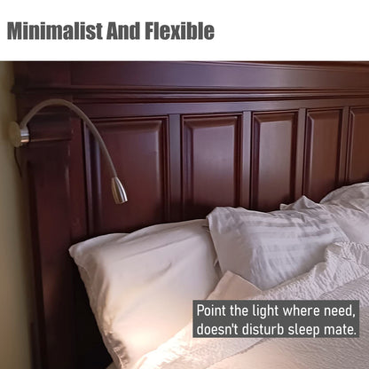 Minimalist Wall Mounted Bedside Reading Light Flexible Gooseneck Lamp with USB Charger, Headboard Dimmable Book Light