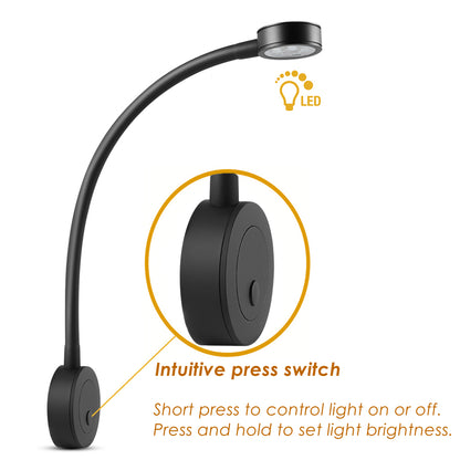 12V LED Reading Light RV Boat Flexible,  Built-in Press Dimmer Switch /USB Charger