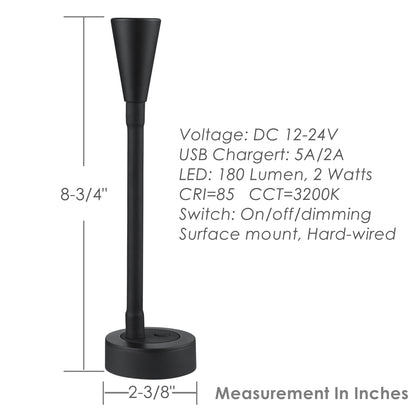 12V LED Reading Light RV Dimmable Built-in USB Charger Flexible Goosneck Light, Boat Interior Lighting