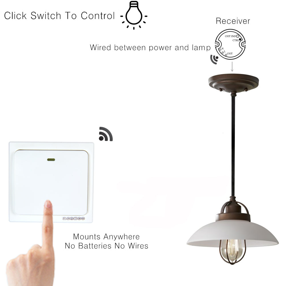 Acegoo Wireless Lights Switch Kit - Self-Powered Battery Free Transmitter with Receiver Remote Control House Lighting & Appliances (Switch, Receiver Included) 10A